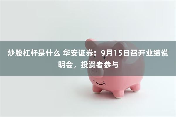 炒股杠杆是什么 华安证券：9月15日召开业绩说明会，投资者参与