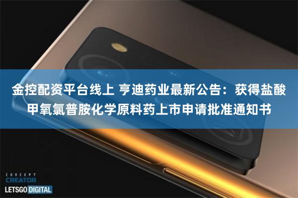 金控配资平台线上 亨迪药业最新公告：获得盐酸甲氧氯普胺化学原料药上市申请批准通知书