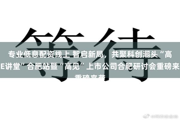 专业低息配资线上 智启新局，共聚科创潮头“高金E讲堂”合肥站暨“高见”上市公司合肥研讨会重磅来袭
